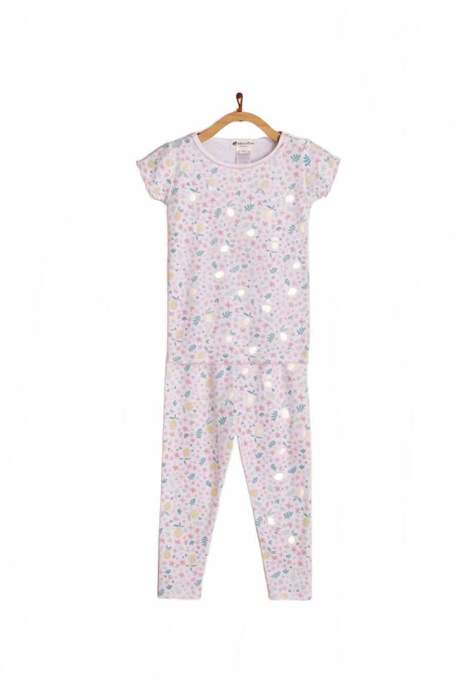 NEW BABYCOTTONS kid's lemon snug tee and pants pajama set in pink